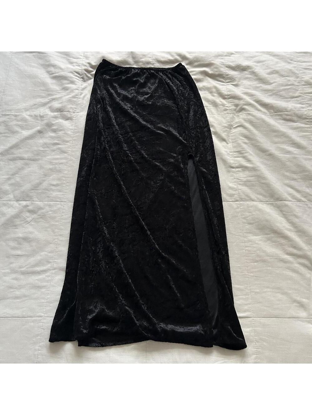 Black Crushed Velvet Maxi Skirt Small High Slit Gothic Witch Halloween Costume